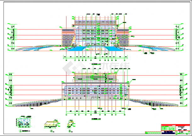 多层螺旋状金属屋面演出大剧院公共观演建筑cad设计施工图（含坡道设计）-图二