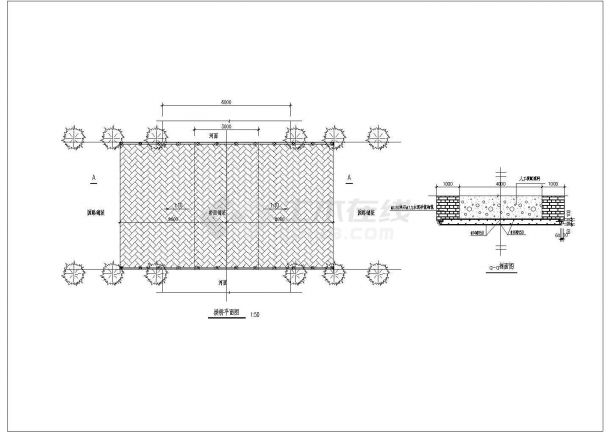 中式古典景观石拱桥施工设计cad平立面布置图(R1.7m)-图二