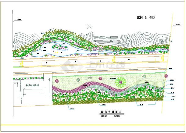 浙江某湖滨景观大道绿化施工设计cad平面方案图纸-图一