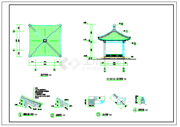 四角亭子完整建筑设计施工图