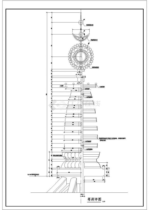 全套仿古代建筑七层宝塔建筑CAD设计施工图（含大样图）-图二