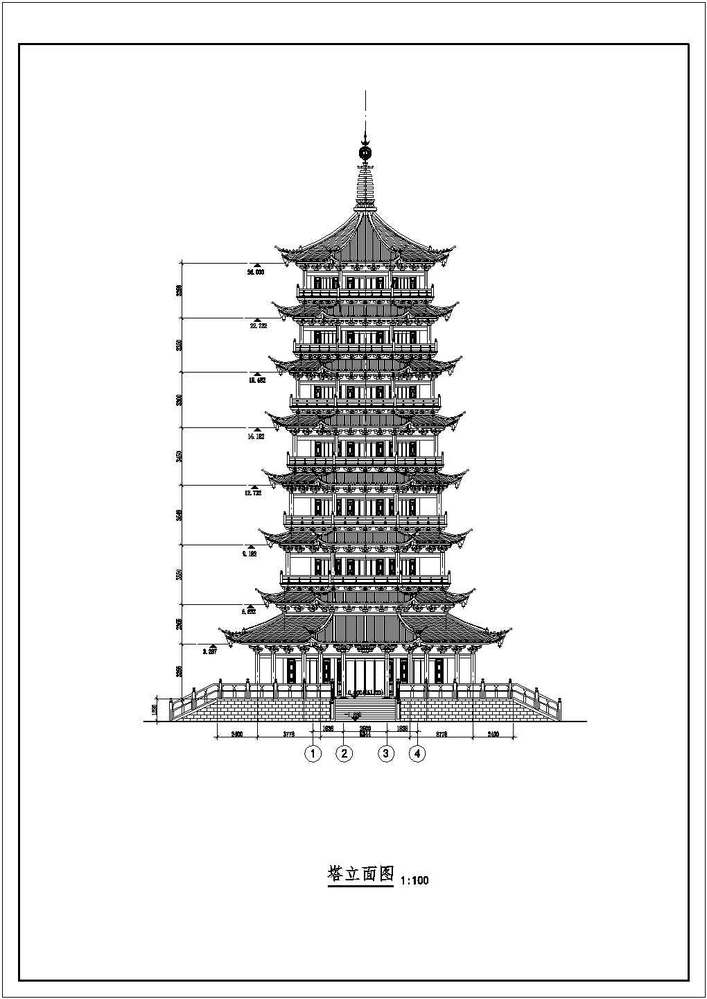 全套仿古代建筑七层宝塔建筑CAD设计施工图（含大样图）