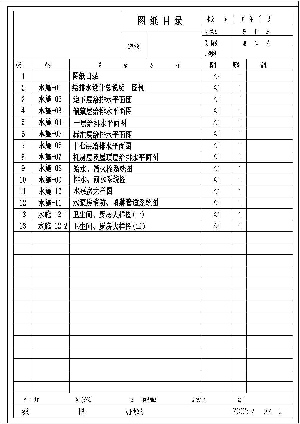 某高层住宅楼全套给排水设计详细图纸