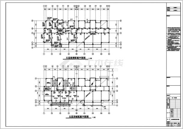 六层框架结构多层住宅楼结构cad设计施工图（闷顶层、坡屋顶）-图二