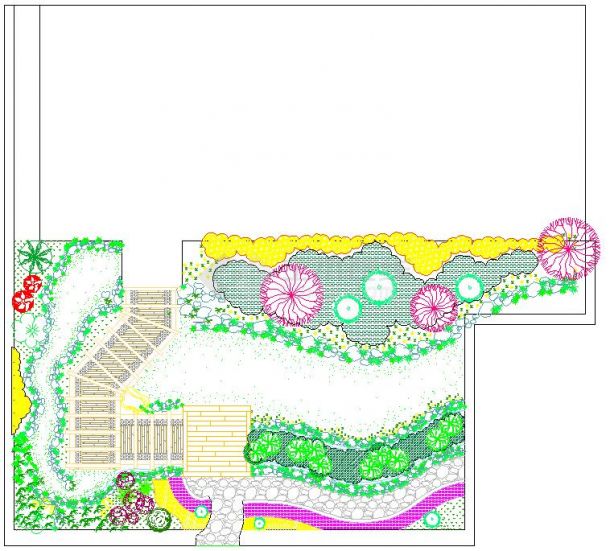 独栋别墅私家后花园带精致园路景观绿化设计CAD规划布置图-图一