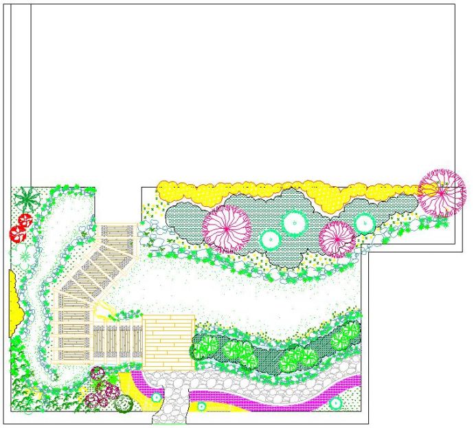 独栋别墅私家后花园带精致园路景观绿化设计CAD规划布置图_图1