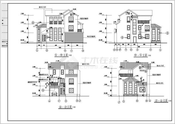 超豪华三层独栋别墅建筑设计CAD施工图-图一
