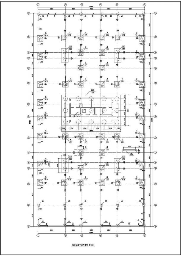 商务办公大厦地下室基础桩基施工设计CAD平面布置图-图一