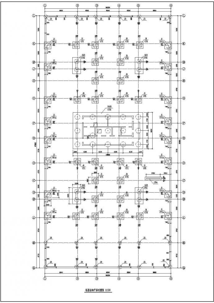 商务办公大厦地下室基础桩基施工设计CAD平面布置图_图1