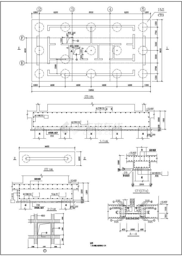 商务办公大厦地下室基础桩基施工设计CAD平面布置图-图二