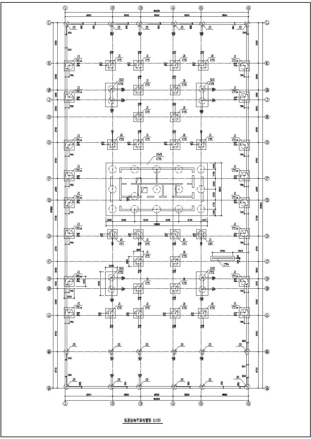 商务办公大厦地下室基础桩基施工设计CAD平面布置图