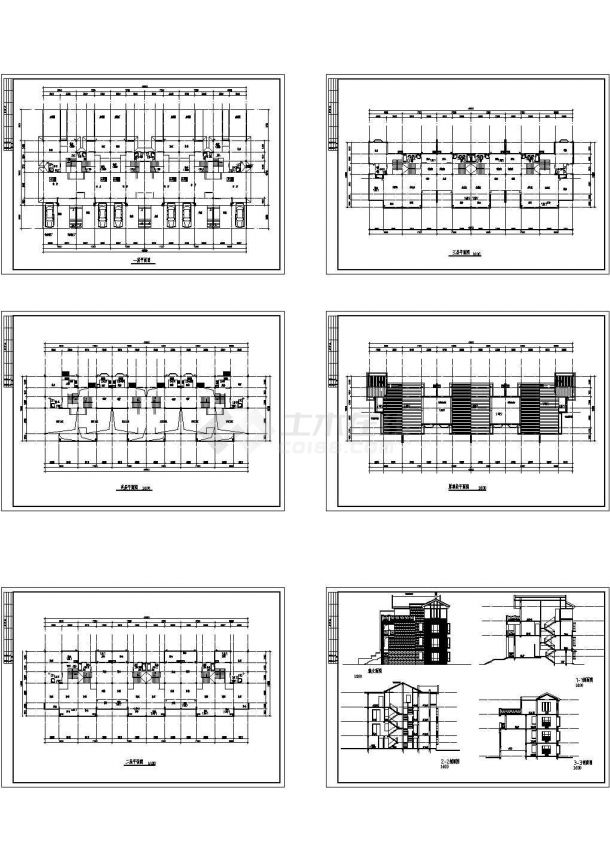 2017最新7套联排别墅建筑施工图（含六拼、七拼、双拼、三联排）-图二