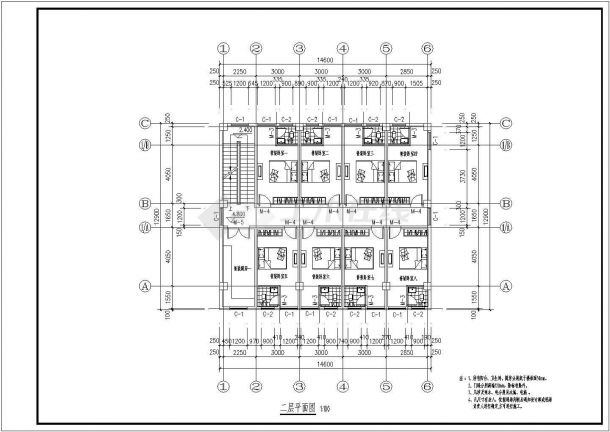 五层综合楼建筑及结构配筋施工cad平面布置方案图纸-图二