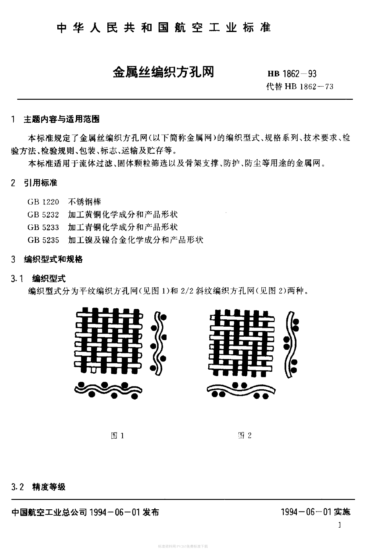 HB 1862-1993 金属丝编织方孔网-图二