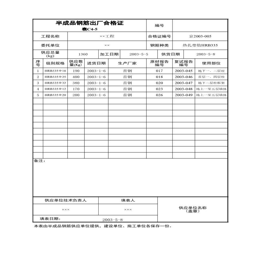 半成品钢筋出厂合格证1.xls-图一