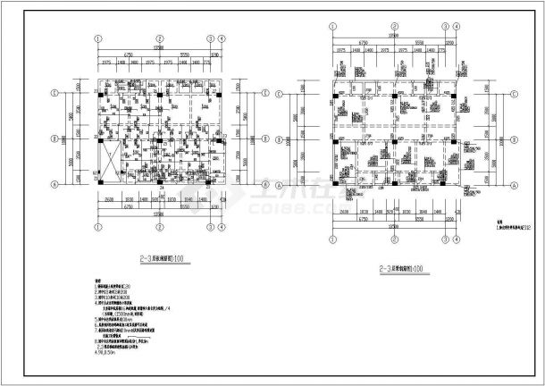 四层自建住宅楼框架结构施工设计cad平面方案图纸-图二