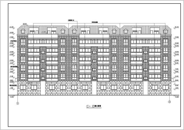 七层蓝瓦黄墙住宅楼底框砖混结构施工设计cad平立面方案图-图一