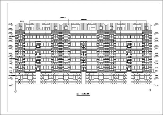 七层蓝瓦黄墙住宅楼底框砖混结构施工设计cad平立面方案图_图1