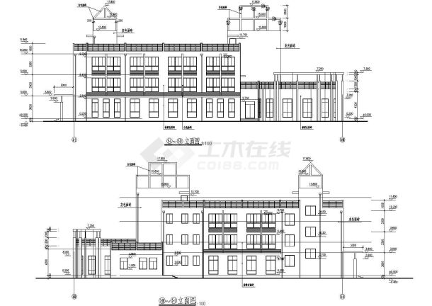 三层桔黄幼儿园教学楼框架结构施工设计cad平面布置图-图二