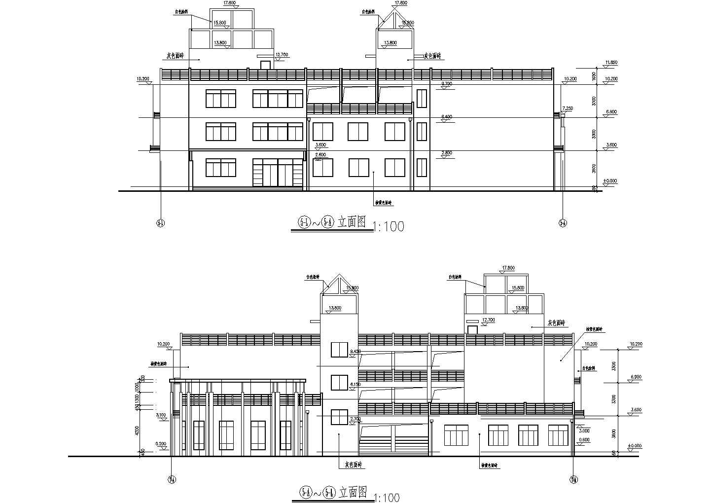 三层桔黄幼儿园教学楼框架结构施工设计cad平面布置图