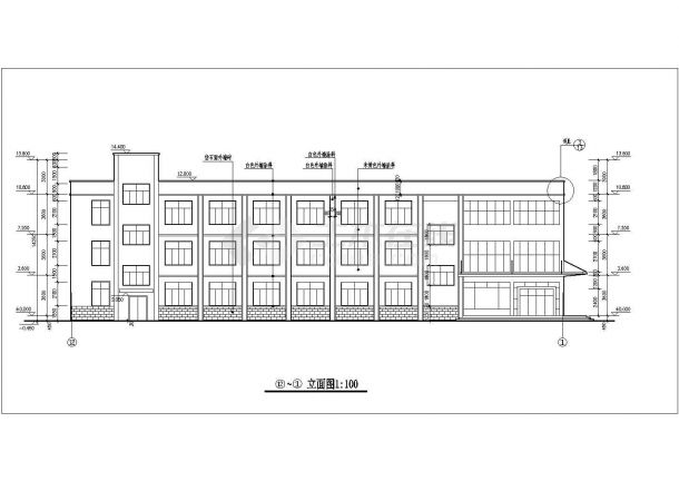 三层米黄色工业车间厂房建筑设计施工cad平立面方案图纸-图二