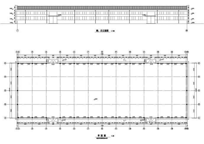 24米跨74米长高工厂仓库施工设计cad平立面布置图纸_图1