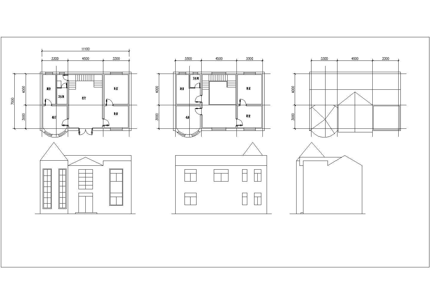 两层实用性自建房设计施工cad平立面方案图纸