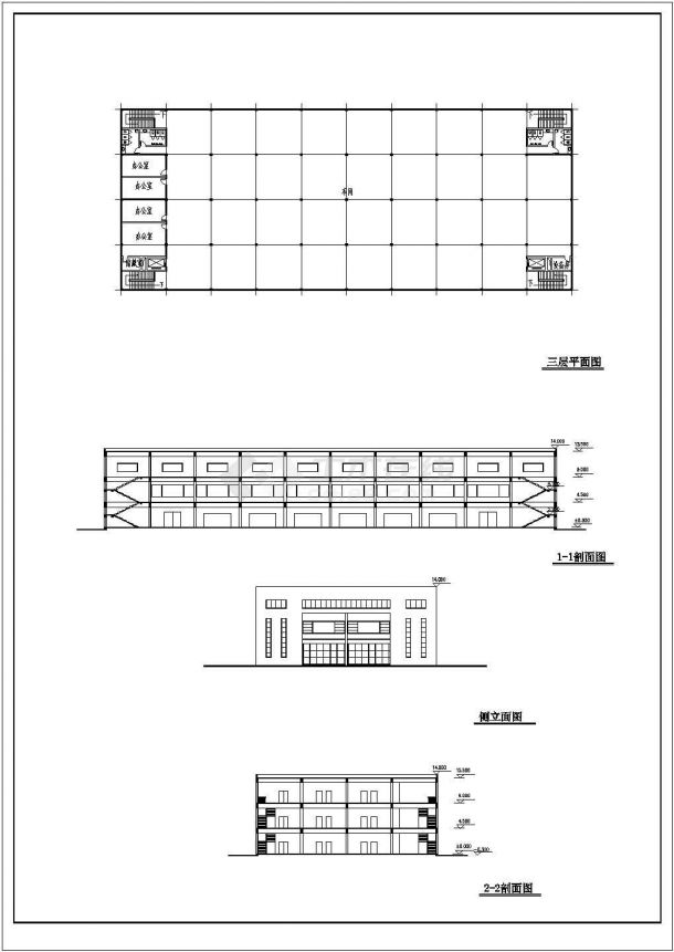 14米高两层厂房带夹层吊车施工设计cad平面布置图纸-图二