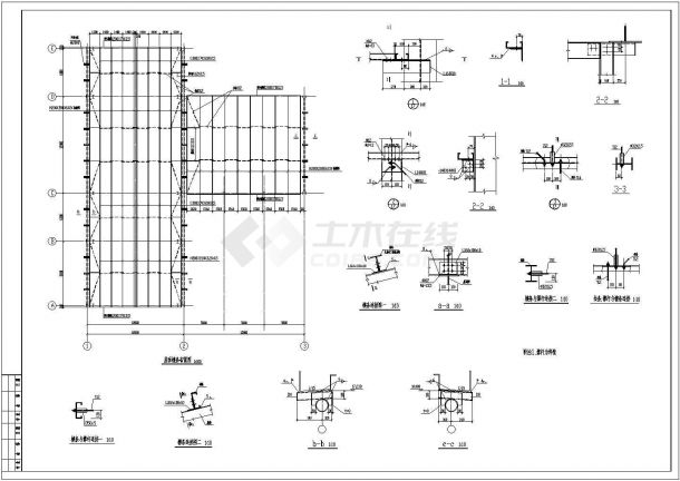 钢框架结构生产厂房结构设计cad施工图-图一