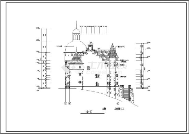 欧洲古典式城堡三层综合楼施工设计cad布置方案图纸-图二