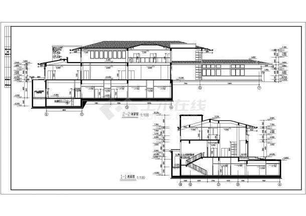 某高档优雅会所建筑设计平立剖面设计CAD施工图-图二