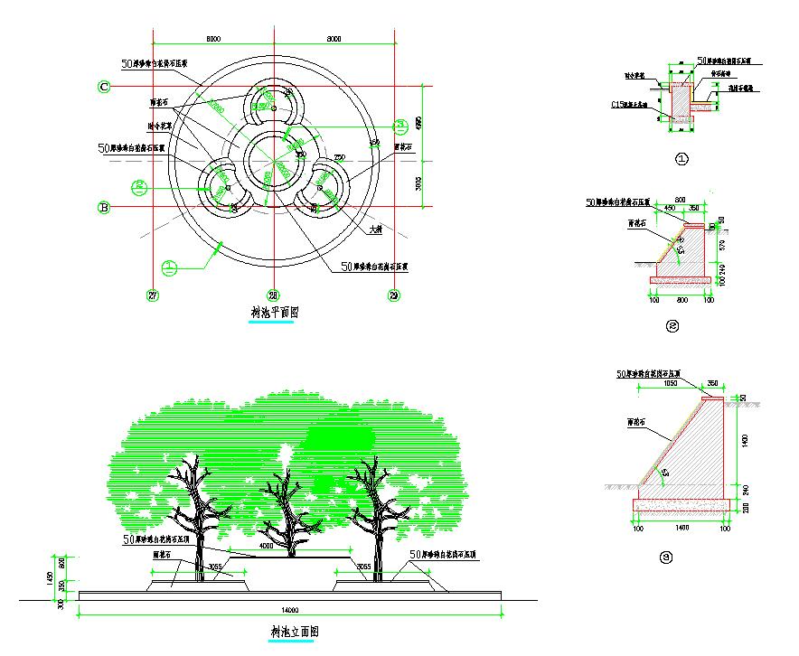 漂亮景观树池施工做法CAD设计图纸
