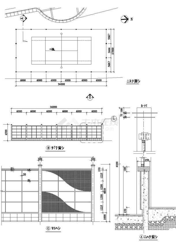 40个围墙CAD大样图_园林景观小品CAD施工图_公园围墙CAD图_小区花园围墙CAD图-图二