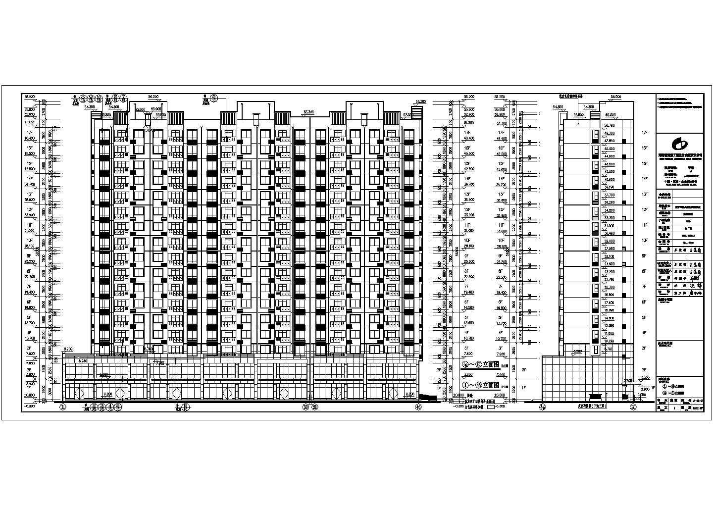 两种户型都是三室两厅一卫的17层高层商住楼建筑CAD施工图