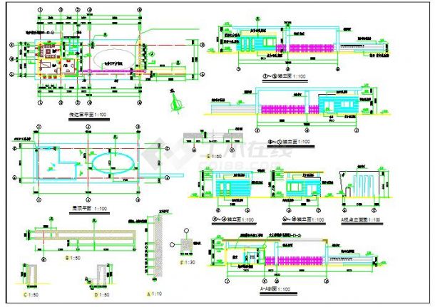 南京某机械厂厂区大门门卫传达室建筑设计cad施工方案图带效果图-图二