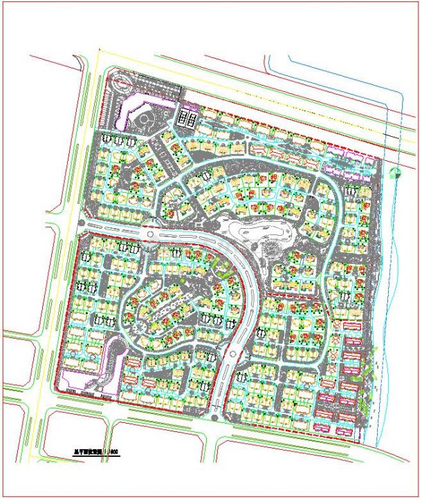 大型纯别墅住宅小区景观绿化设计cad规划图纸-图一