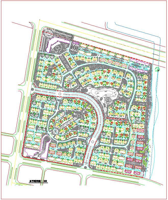 大型纯别墅住宅小区景观绿化设计cad规划图纸_图1