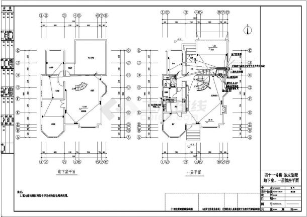 3层附地下室独立别墅电气设计施工图CAD平面布置-图一