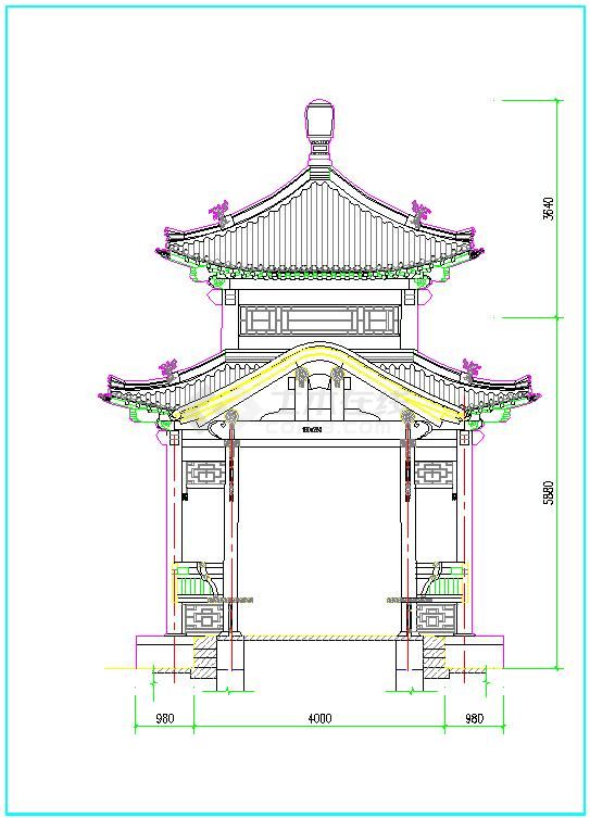 中式古建筑园林廊亭施工设计cad布置方案图纸-图二