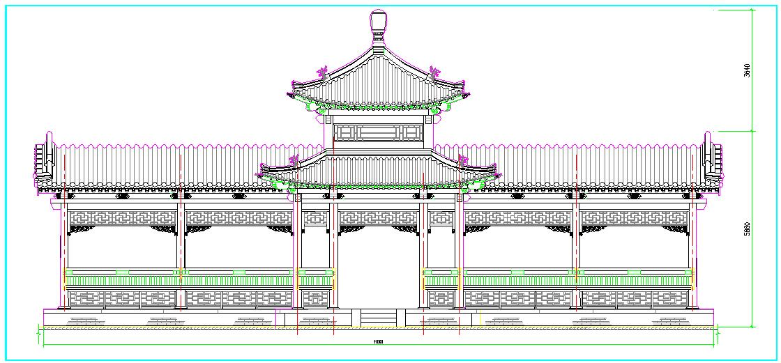 中式古建筑园林廊亭施工设计cad布置方案图纸
