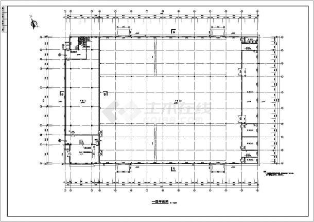 南京环保型三层厂房加办公楼局部四层建筑设计施工cad平立面方案图纸-图二