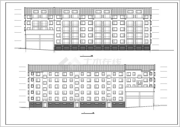 经典六层住宅楼带大型底商网点建筑设计cad平立面方案图纸-图一