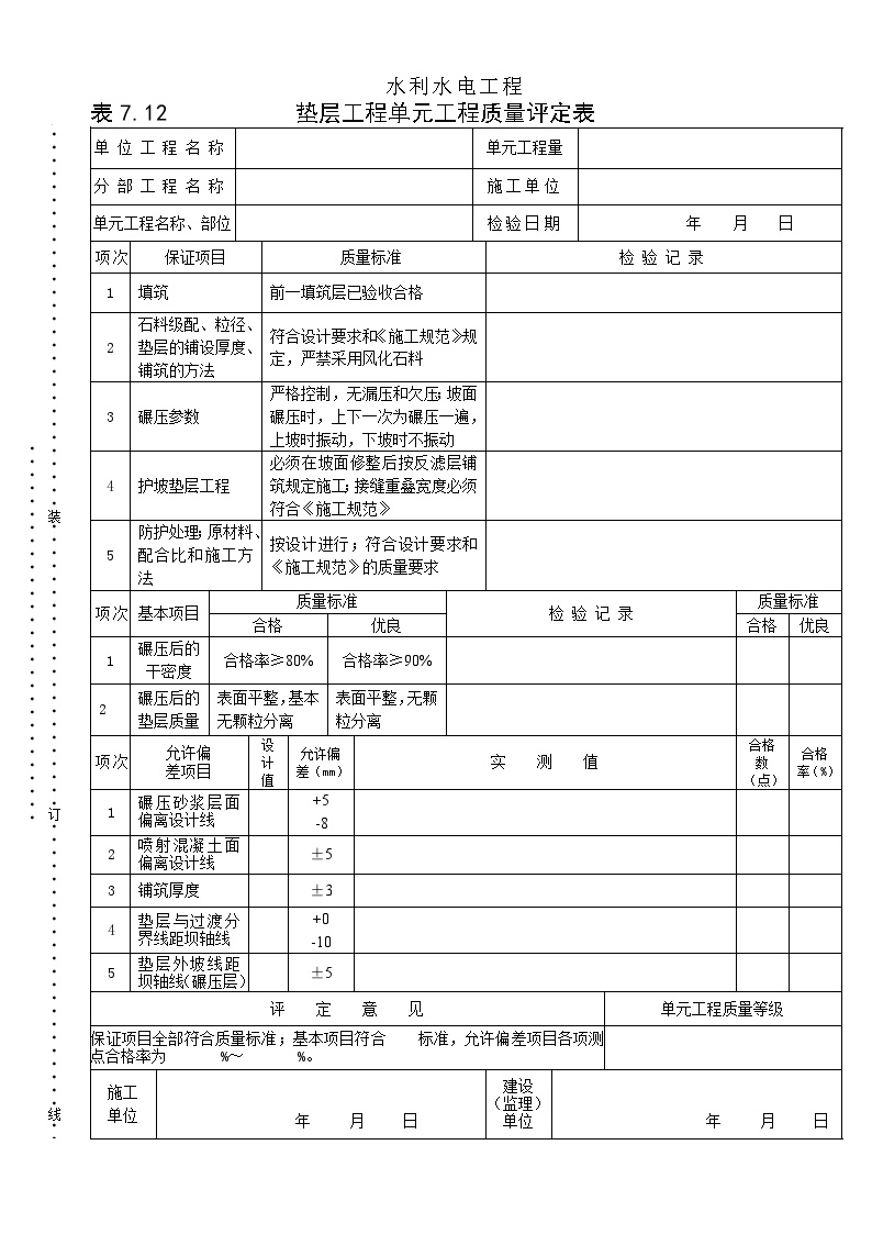 表7.12垫层工程单元工程质量评定表.doc-图一