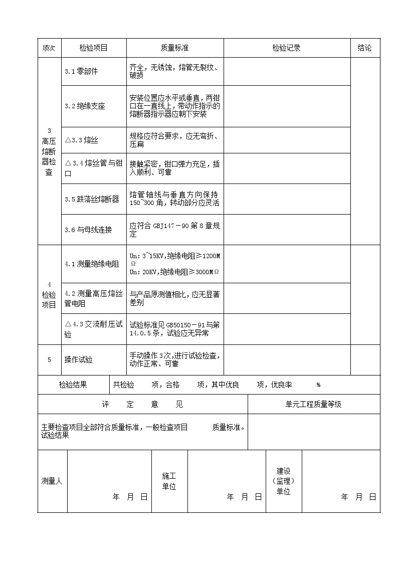 表5.3高压熔断器安装单元工程质量评定表.doc-图二