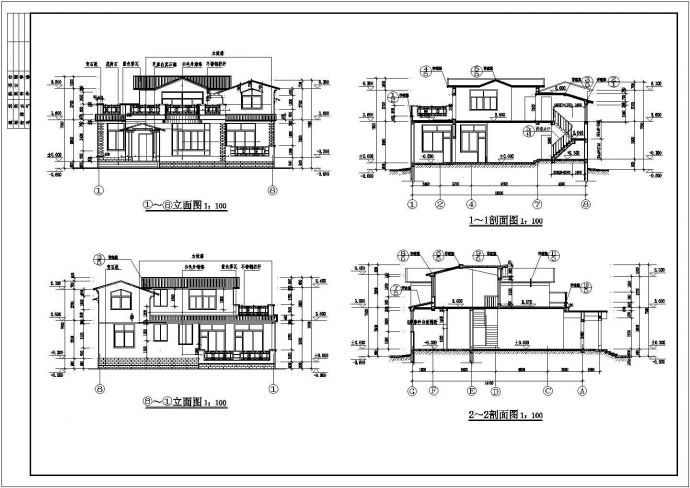 两层层砖混结构单体别墅建筑设计CAD施工图_图1