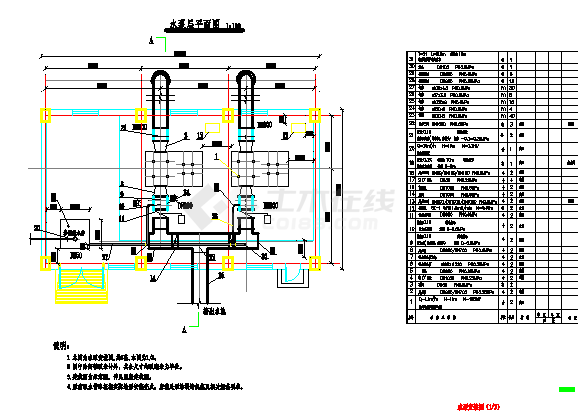 水泵安装及泵房建筑设计cad详图-图一