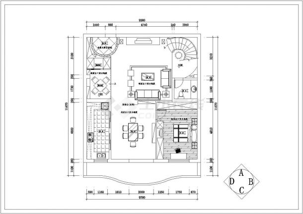 上海某地春江苑简约式别墅内室装饰设计CAD图-图二