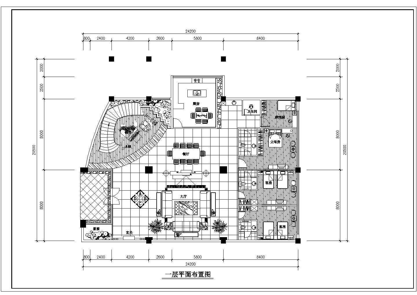 南京某地三层别墅装修设计CAD图纸