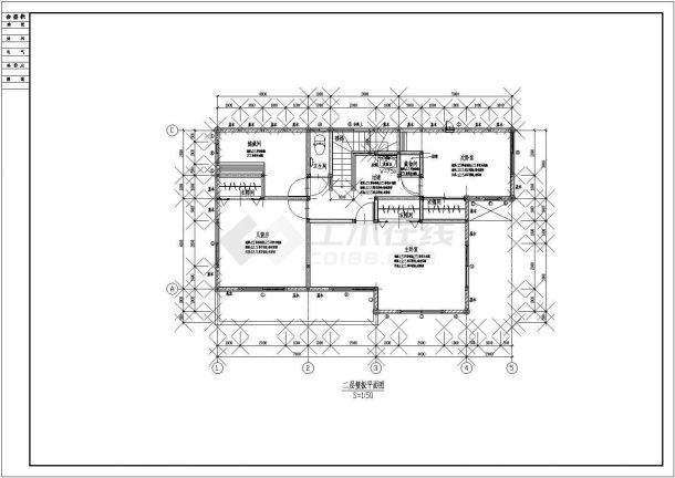 青岛某地区二层木别墅建筑结构设计cad图-图二