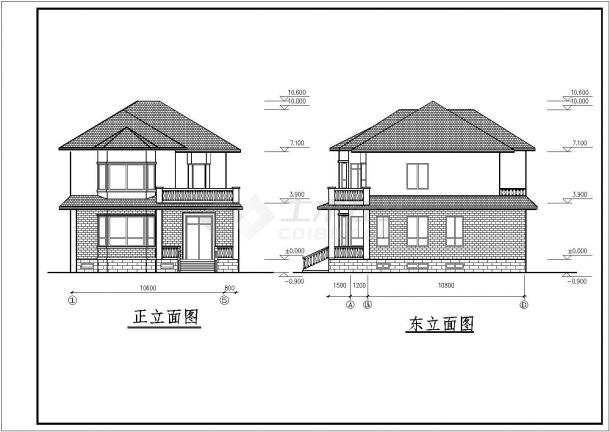 山东某现代多层别墅设计方案CAD图纸-图二